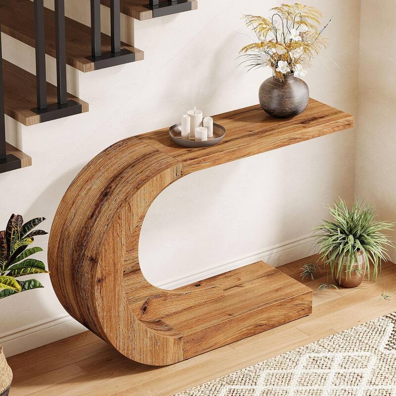 43-Inch Mid-Century Modern C-Shaped Console Table for Entryway, Living Room, Entrance, Foyer