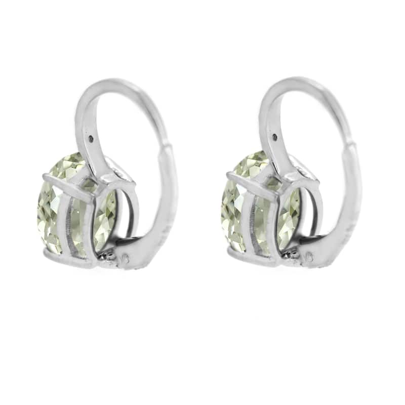 925 Sterling Silver Green Amethyst and Diamond Earrings