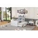 preview thumbnail 15 of 16, Twin Size Wooden Bed with Storage Headboard Featuring Built-In Outlets, Extendable Frame with Pull-Out Twin Trundle