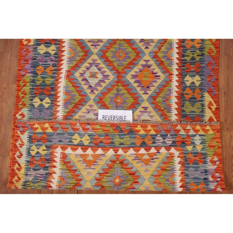 Hand Woven Oriental 100% Wool Carpet Southwestern Geometric Oranges & Rust Kilim Area Rug - 6' 6'' X 5' 0''