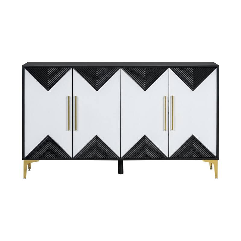 Triangular Pattern Buffet Sideboard Console Storage Cabinet, Black White