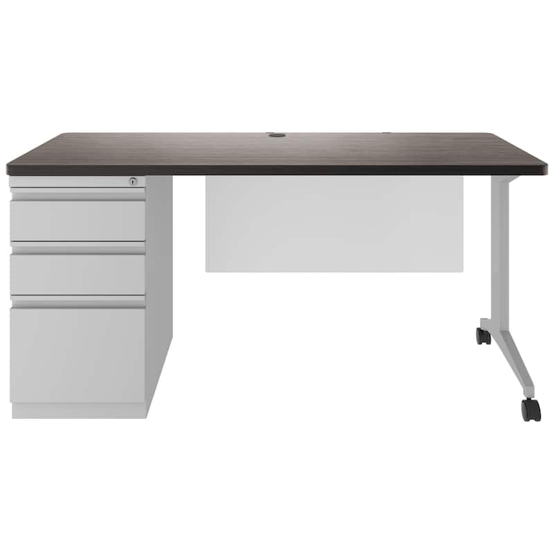 Modern Teacher's Desk, Arctic Silver/Weathered Charcoal
