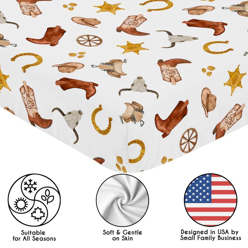 Sweet Jojo Designs Boho Western Cowboy Boy Fitted Crib Sheet - Bohemian Vintage Wild West, Cow Boy Boots, Southern Charm, Rustic