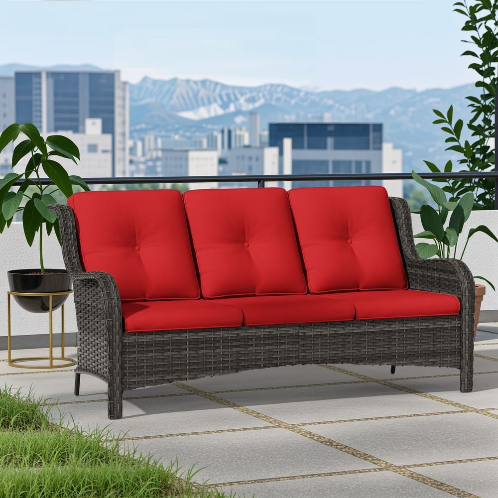 Cozywor 3-Seat Wicker Outdoor Patio Sofa Sectional Couch with Cushions