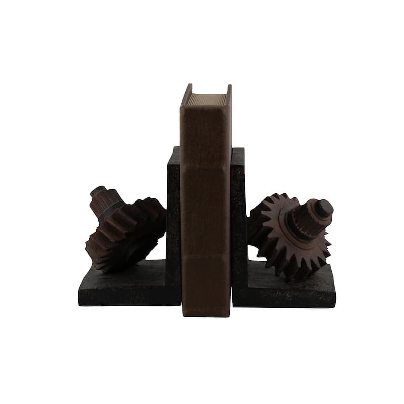 Brown Polystone Gear Decorative Bookends (Set of 2)