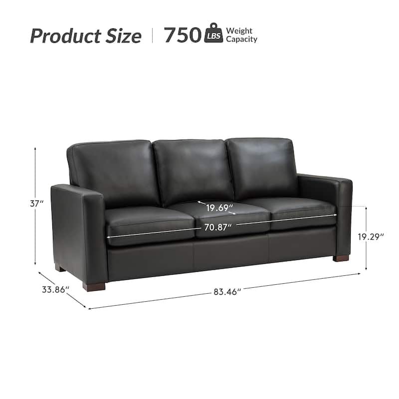 Ernando 83.46" Wide Genuine Leather Sofa with Squared Arms and Pillows