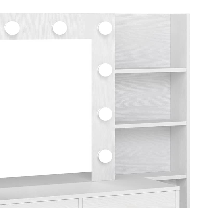 Moasis 5 Drawer Makeup Vanity Table Set with Mirror, LED Lights and Power Outlet