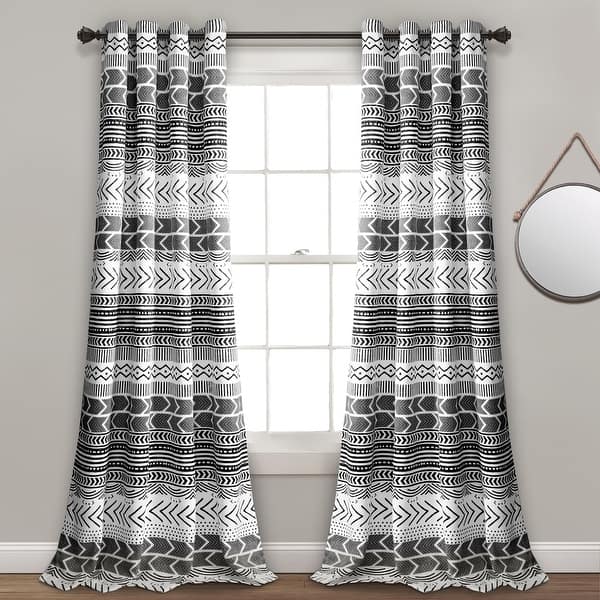 slide 2 of 17, Lush Decor Hygge Geo Room Darkening Window Curtain Panel Pair 95 Inches - Black & White