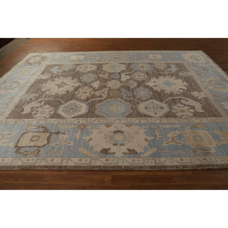 Hand Knotted Oriental 100% Wool Carpet Transitional All-Over Brown Oushak Area Rug - 11' 10'' X 9' 2''