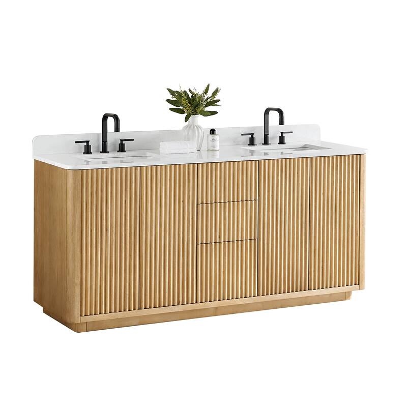 Clayton Bathroom Vanity in Washed Light Brown with Grain White Engineered Stone Countertop without Mirror