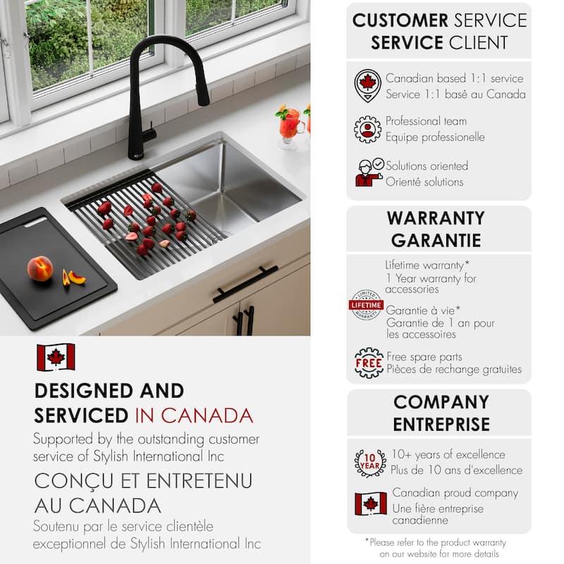 Undermount 25 inch Stainless Steel Single Bowl Workstation Kitchen Sink with Black Accessories Handmade