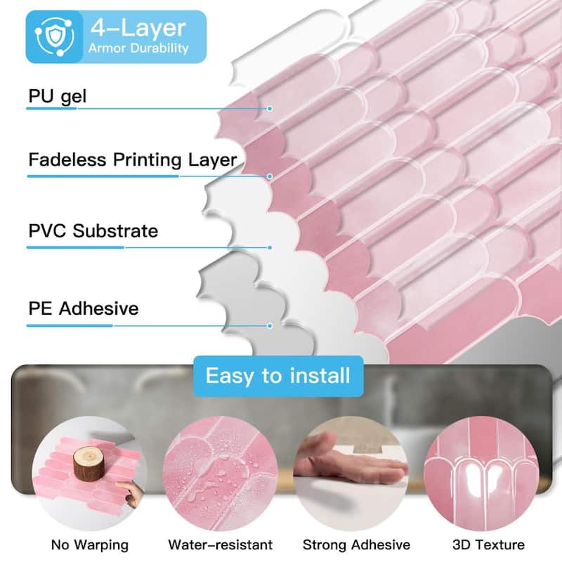 Art3d 10pcs Peel and Stick Backsplash Thickened Tiles, 12''x12'', Cover 10 Sq.Ft. - N/A