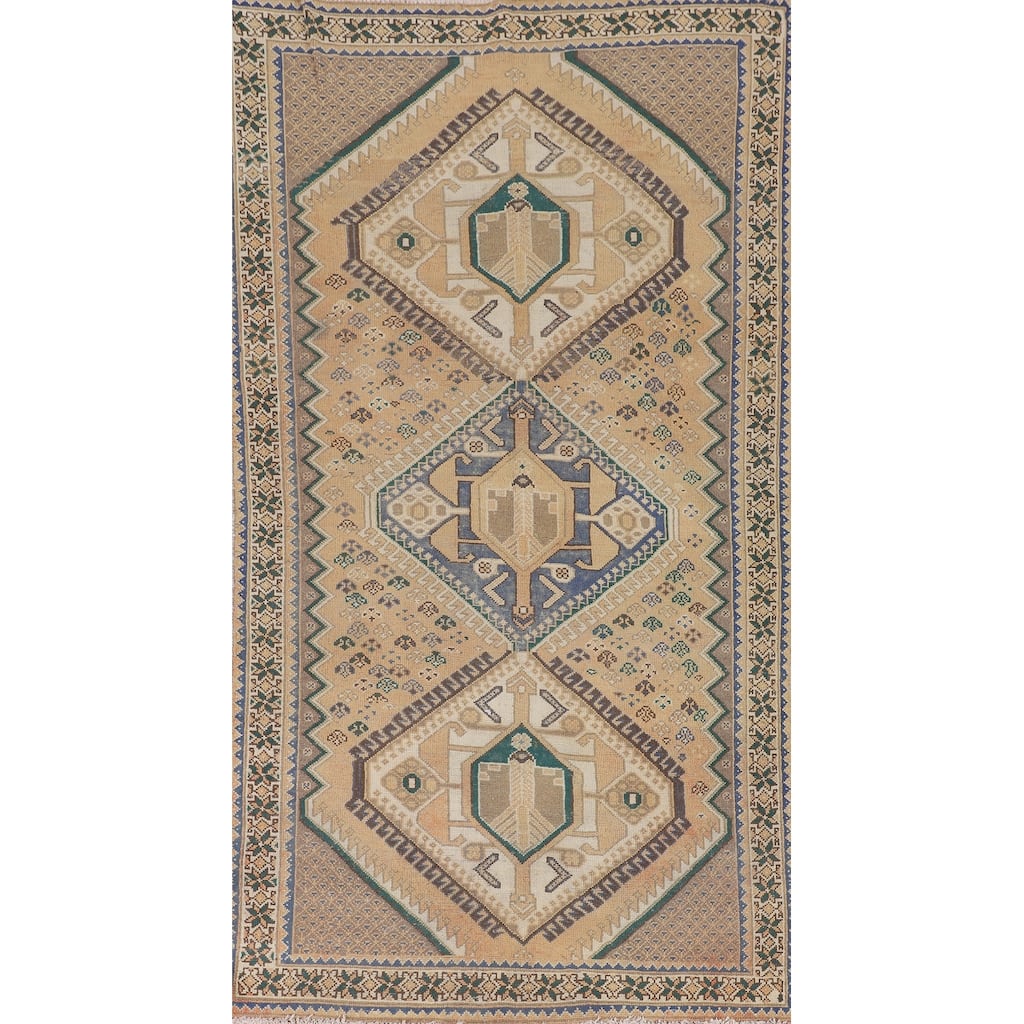 Bakhtiari Persian Vintage Area Rug Handmade Dining Room Wool Carpet - 4'11" x 9'4"