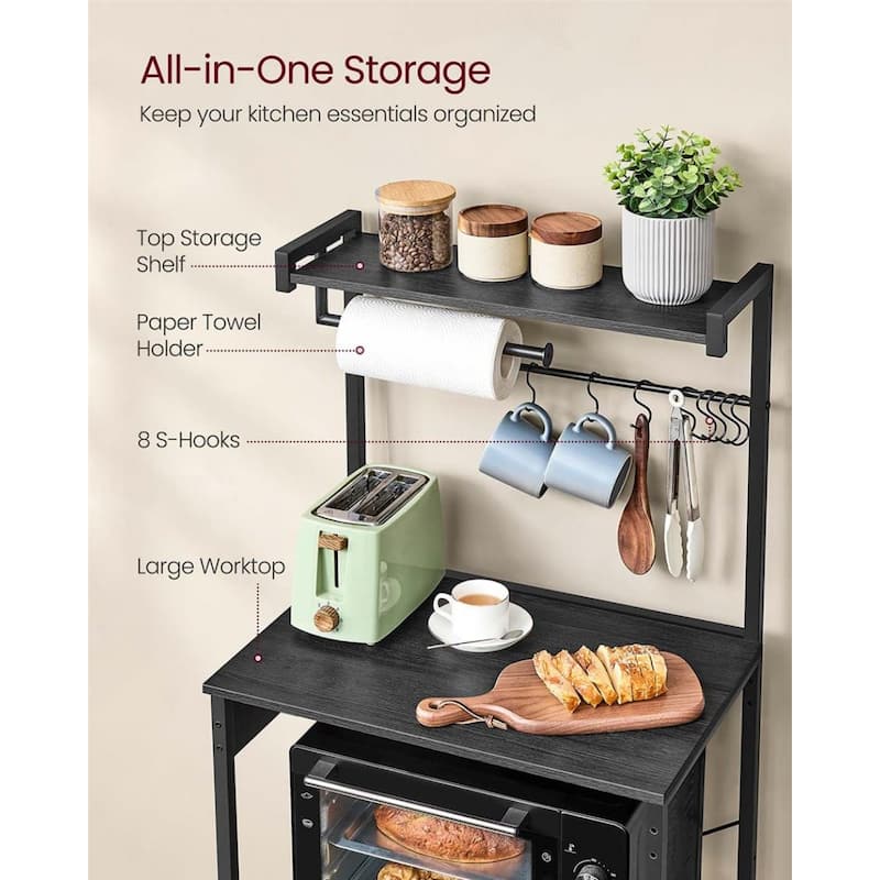 Steel Bakers Rack with Power Strip, Hooks and Adjustable Shelf - 15.7"D x 23.6"W x 55.1"H