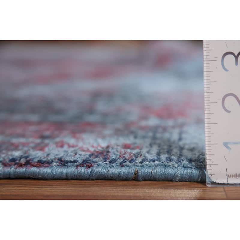 All-Over Blue Abstract Modern Area Rug Handmade Wool Carpet - 8'3" x 11'11"