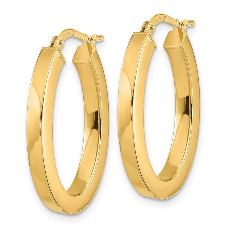 14k Yellow Gold Polished Square Tube 23x3mm Oval Hoop Earrings