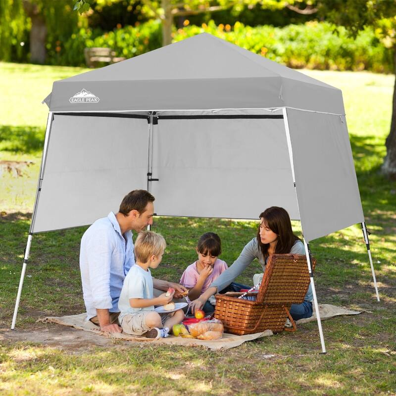 EAGLE PEAK Day Tripper 8x8 Aluminum Super-Lightweight Slant Leg Pop Up Canopy with 3 Removable Walls, Blue - Light Gray