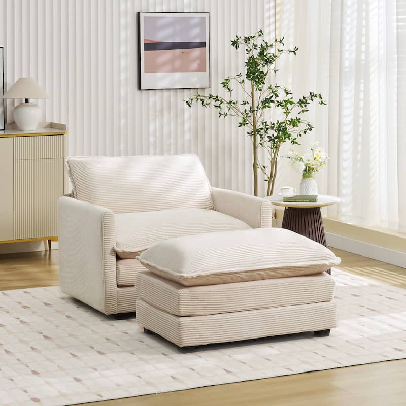 Corduroy Single Sofa Chair, including a Removable Ottoman