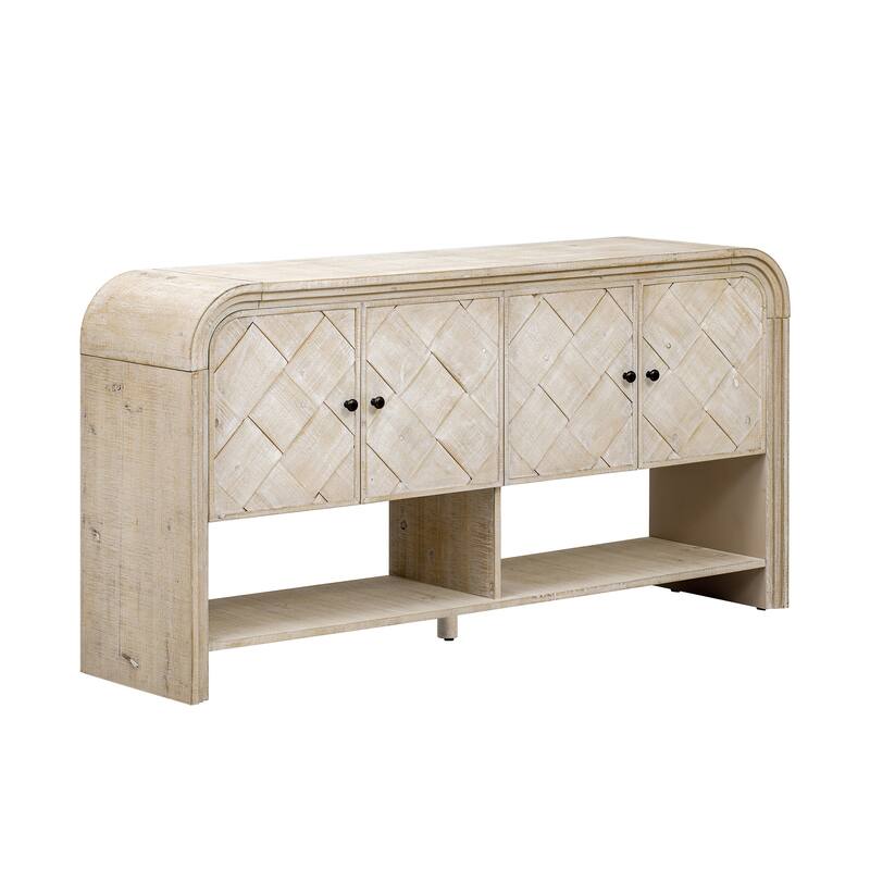 Versatile console table with Woven Wood Slats and Solid Wood Veneer,Suitable for Entryway, Hallway, Living Room,Foyer,Corridor