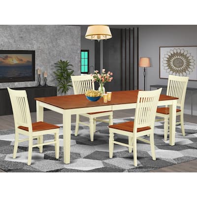 Round Dinette Set 5 Piece Kitchen Table & Chair Set Wood Seat Buttermilk Cherry Finish