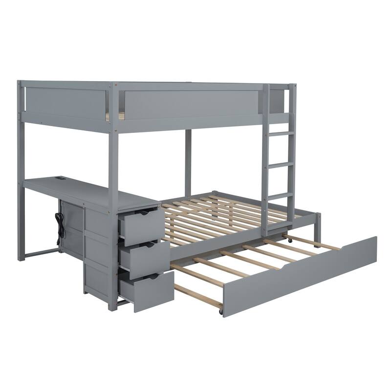 Merax Full/Twin Bunk Bed with Twin size Trundle, Storage and Desk