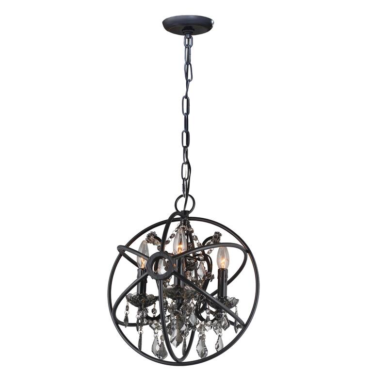 4 Light Globe Chandelier in Black Finish with Dark Crystals - Black Finish and Dark Crystals