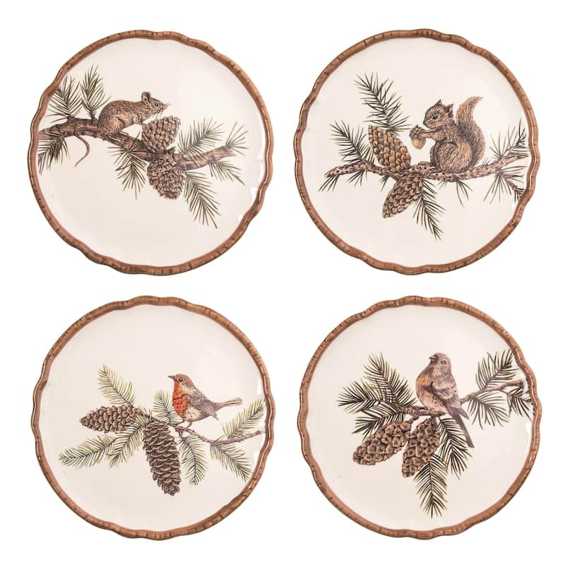 Transpac Ceramic Woodland Critter Cocktail Plate Set of 4 Fall/Harvest Home Decorations