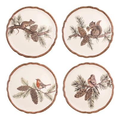 Transpac Ceramic Woodland Critter Cocktail Plate Set of 4 Fall/Harvest Home Decorations