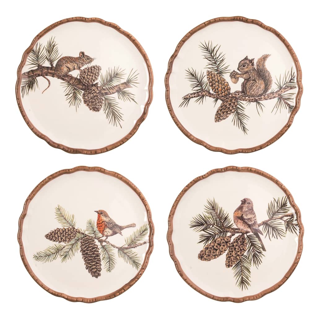 Transpac Ceramic Woodland Critter Cocktail Plate Set of 4 Fall/Harvest Home Decorations