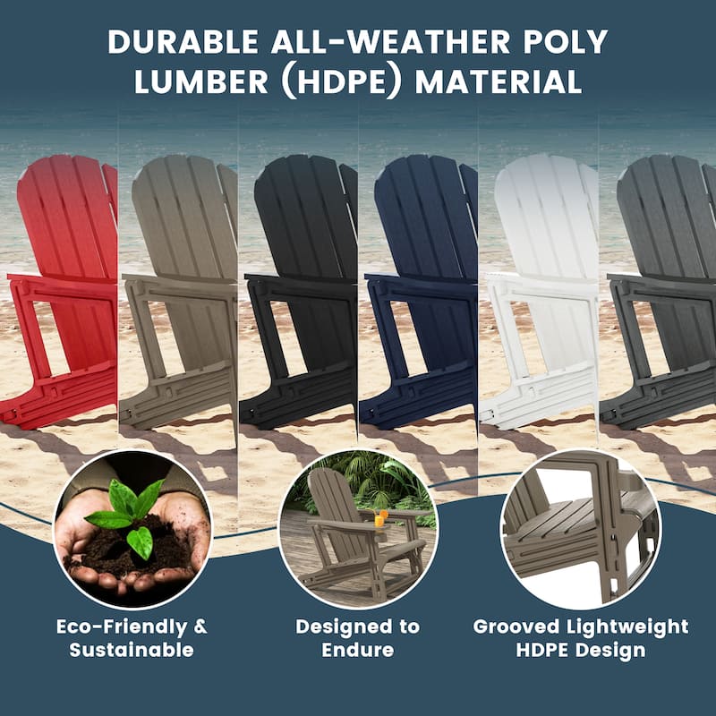 Polytrends Coastline Outdoor Poly Adirondack Chair with Side Table