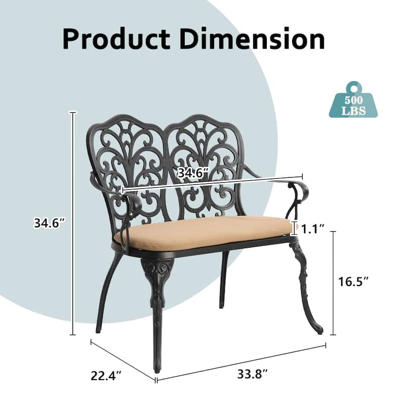 33.8 inch Aluminum Outdoor Butterfly Loveseats Garden Bench for Park,Yard