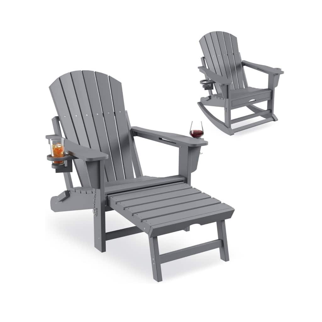 Adirondack Rocking Chair with Ottoman Folding HDPE Outdoor Chair All-Weather