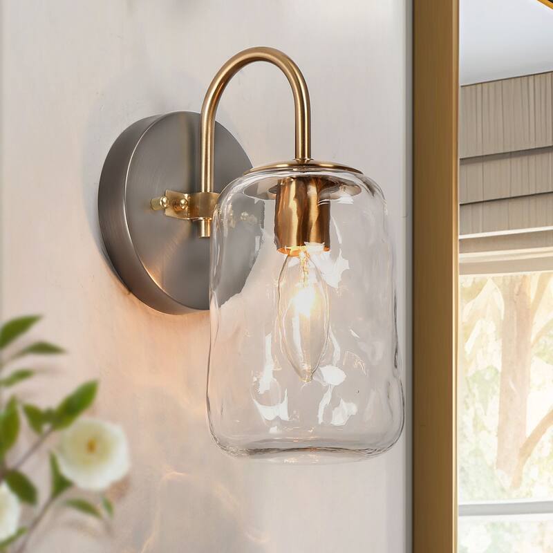 Modern Farmhouse 1-Light Mason Jar Wall Sconce Hand-blown Glass Bathroom Vanity Light - D 4.3" x H 9.4"