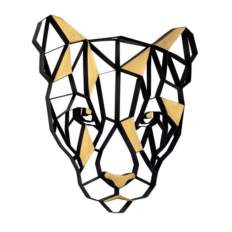Geometric Animal Kingdom Lion Black and Gold Recycled Steel Wall Art - 14 x 16