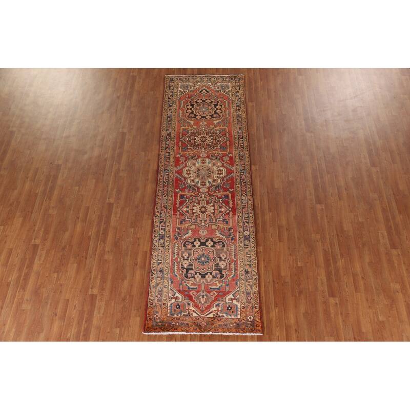 Vegetable Dye Heriz Persian Vintage Runner Rug Hand-knotted Carpet - 3'6"x 10'10"