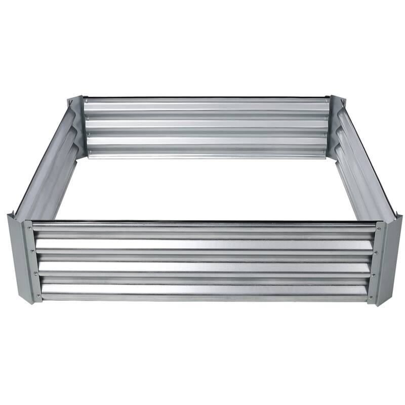 4x4x1ft Square Elevated Outdoor Galvanized Planter Pot - Silver