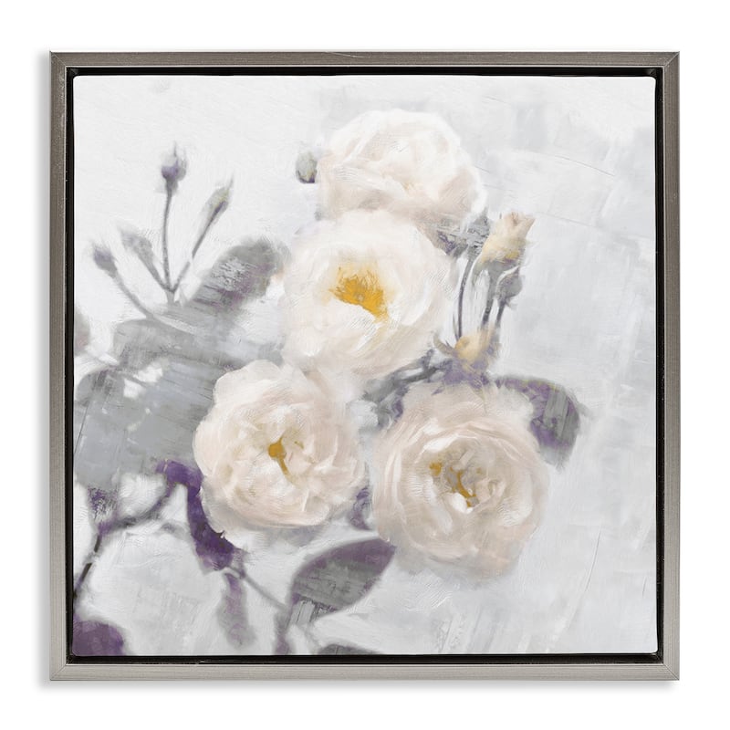 Stupell Bundle of White Blooms Framed Floater Canvas Wall Art Design By Emily Ford - 18 x 18 - Grey