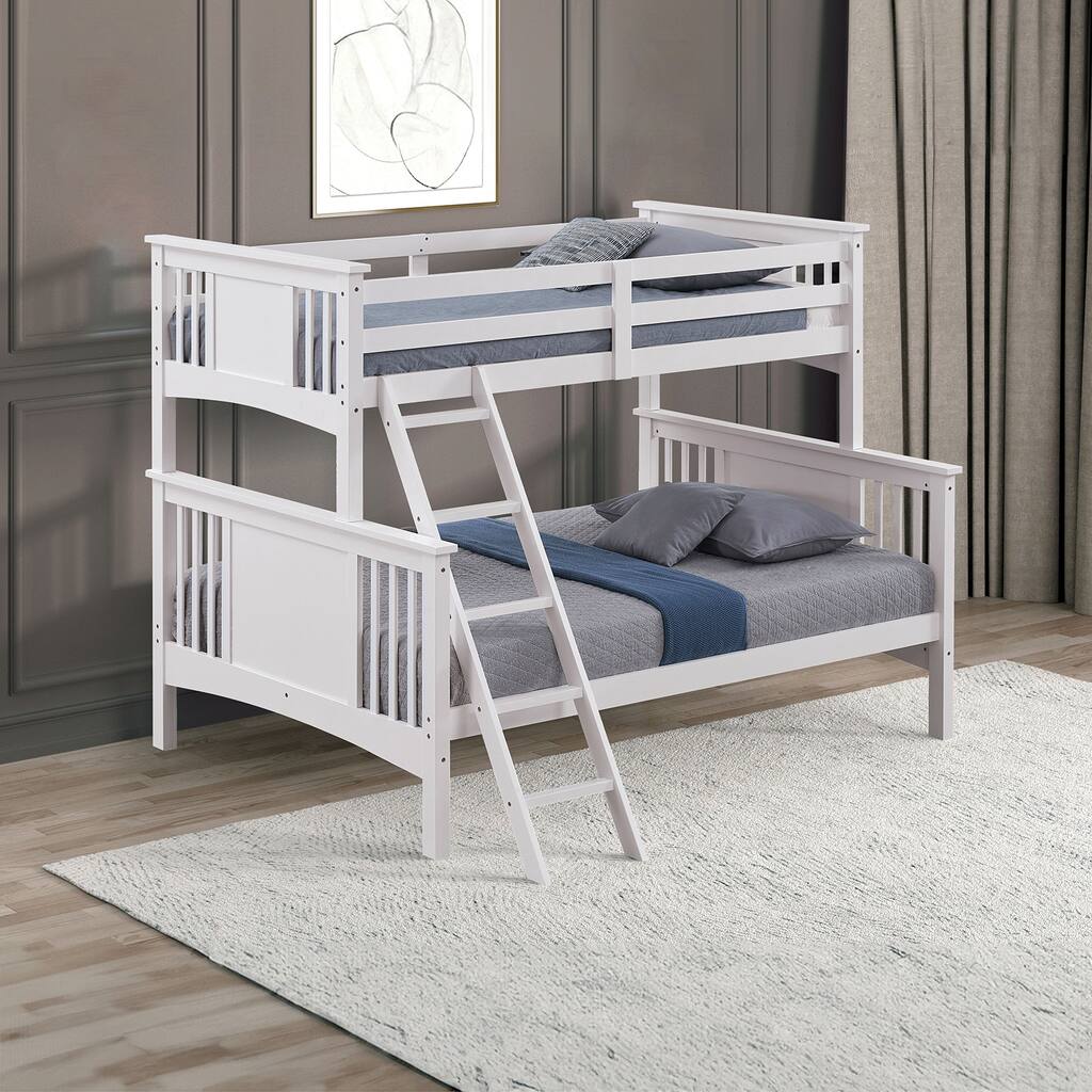 Transition Twin Full Bunk Bed White Finish Plank Style And Bracket Feet