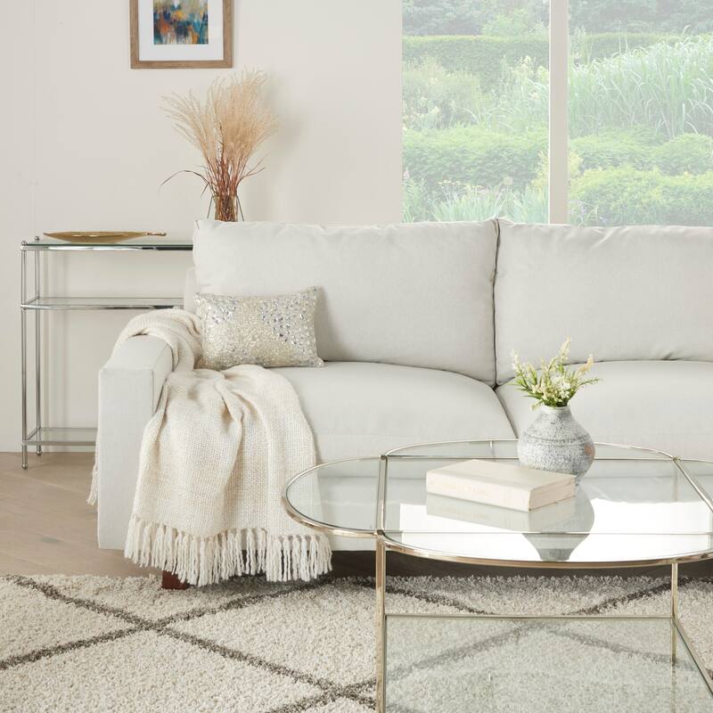 Mina Victory Luminescence Modern Beaded Throw Lumbar Pillow 10" X 14" - 10" x 14" - Silver