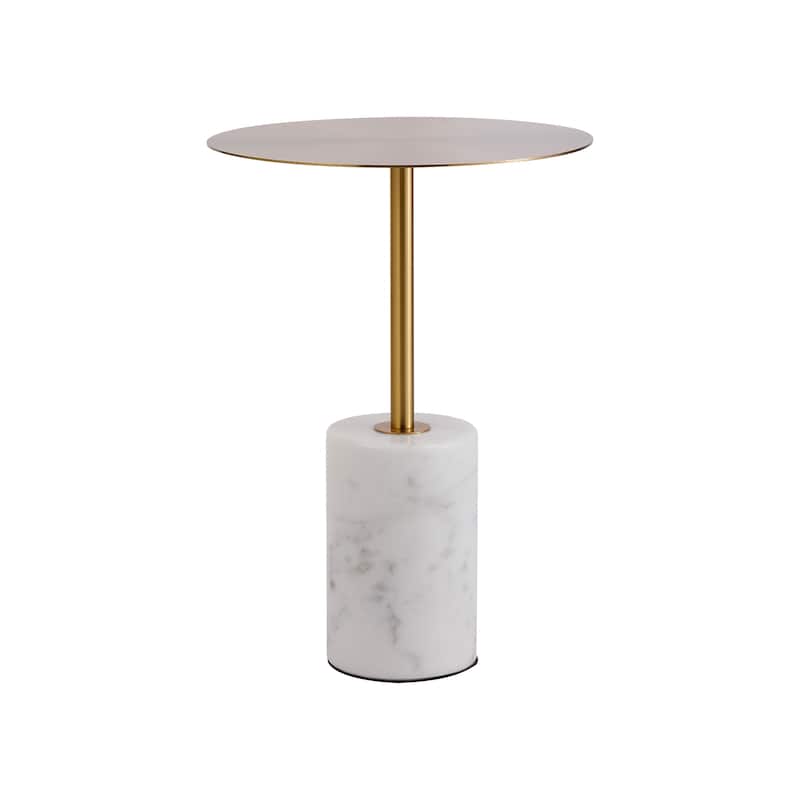 Round End Table with Marble Base, Circular Accent Living Room or Bedside Side Table
