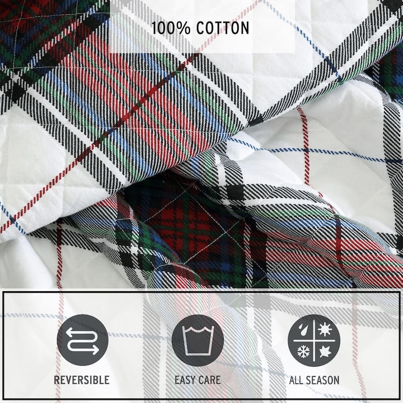 Eddie Bauer Holiday Plaid Flannel Red Reversible Quilt Set