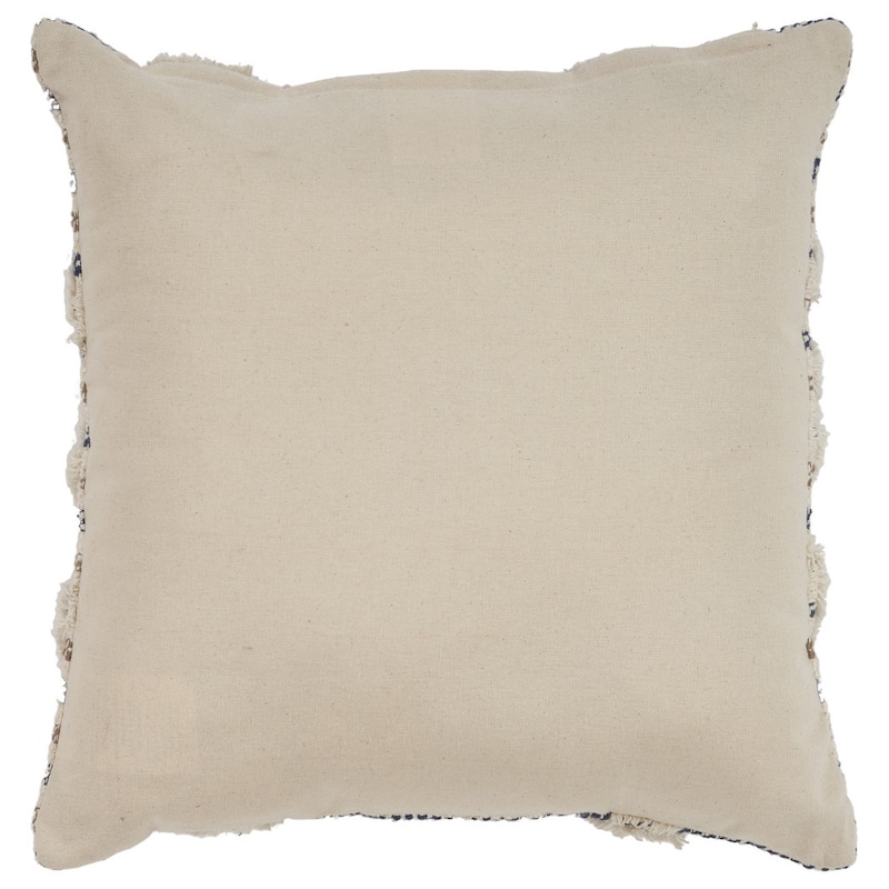 Set of Two Blue Diamond Cotton Throw Pillow With Fringe