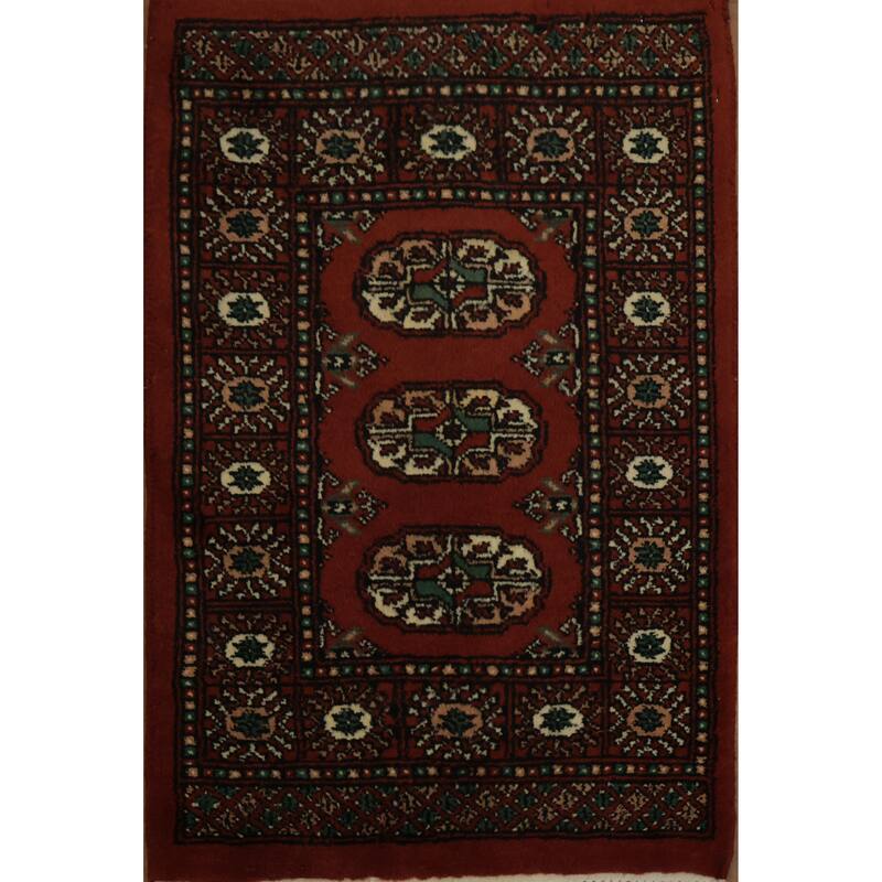 Hand Knotted Oriental 100% Wool Carpet Traditional Geometric Red Balouch Area Rug - 2' 10'' X 1' 11''