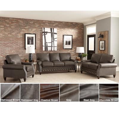 Payne Top-grain Leather Sofa, Loveseat, and Chair Set