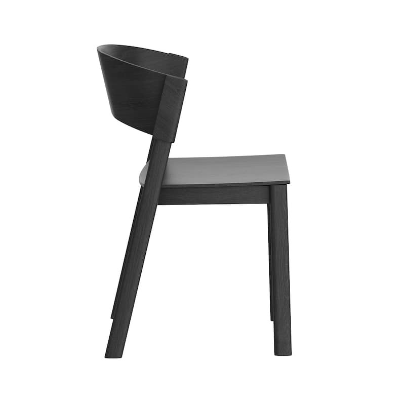 Mid-Century Modern Solid Wood & Oak Veneer Dining Chair, Set of 4 - Black