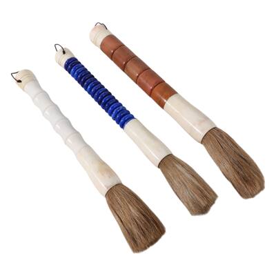 Stone Jade Calligraphy Decorative Brushes (Set of 3) - 1" Green - 12.5" x 1.25" x 1.25"