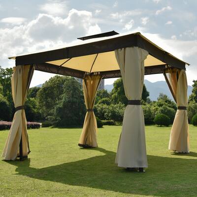 Gazebo Canopy Soft Top Outdoor Patio Garden Tent - Khaki