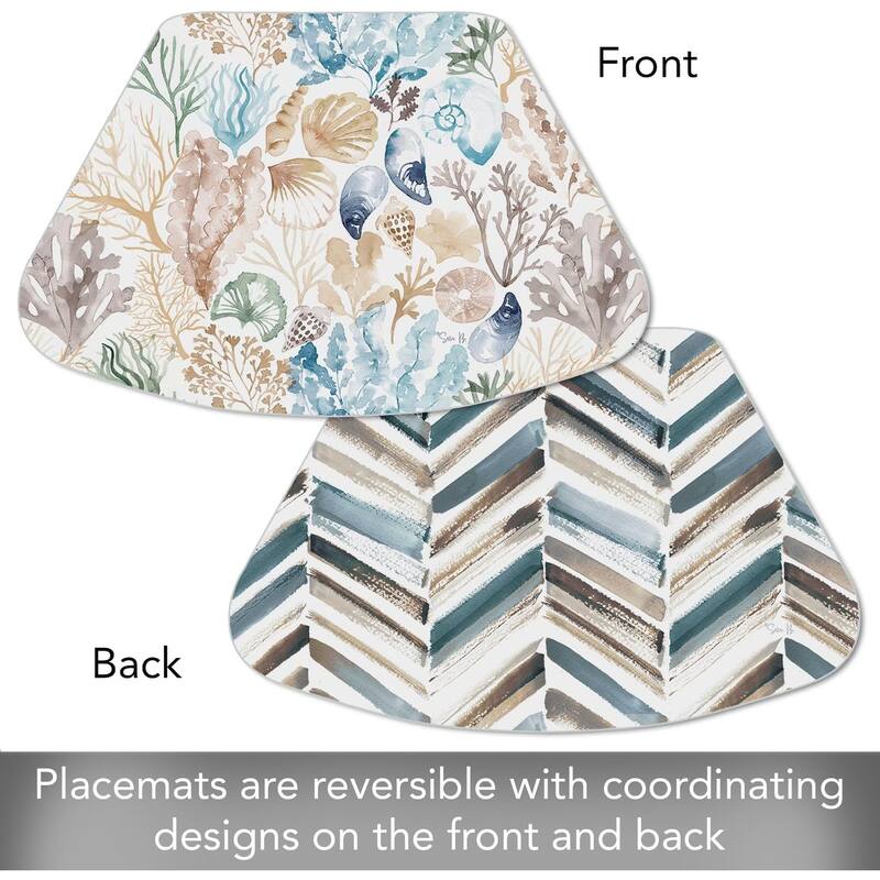 Tide Pool Wedge Shaped Reversible Flexible Plastic Placemat 4 Pack Made in The USA 17.75" x 11.25" Colorful, Easily Wipes Clean