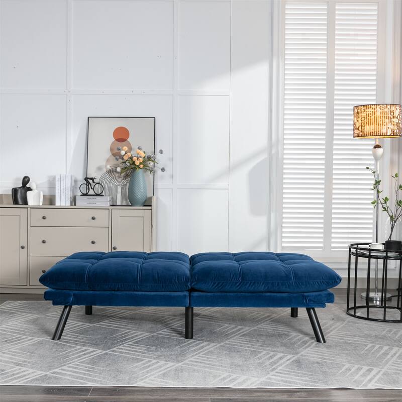 Velvet Sofa Bed with Adjustable Armrest and Backrest
