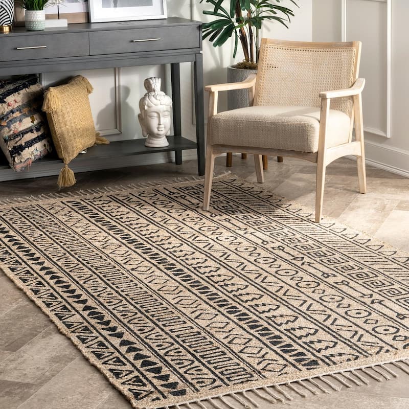 Nuloom Boho Glyphs Ethnic Stripes Jute Area Rug